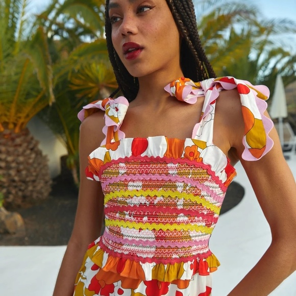 NWT CELIAB Women Red Sunstone Floral Tiered Midi Dress, Sz S - Picture 3 of 6